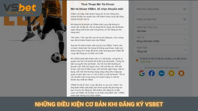 Những điều kiện cơ bản khi đăng ký Vsbet