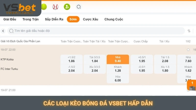 Các loại kèo bóng đá Vsbet hấp dẫn