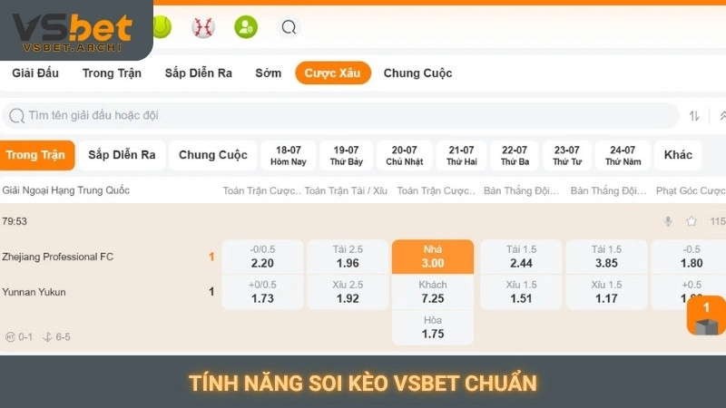 Tính năng soi kèo Vsbet chuẩn