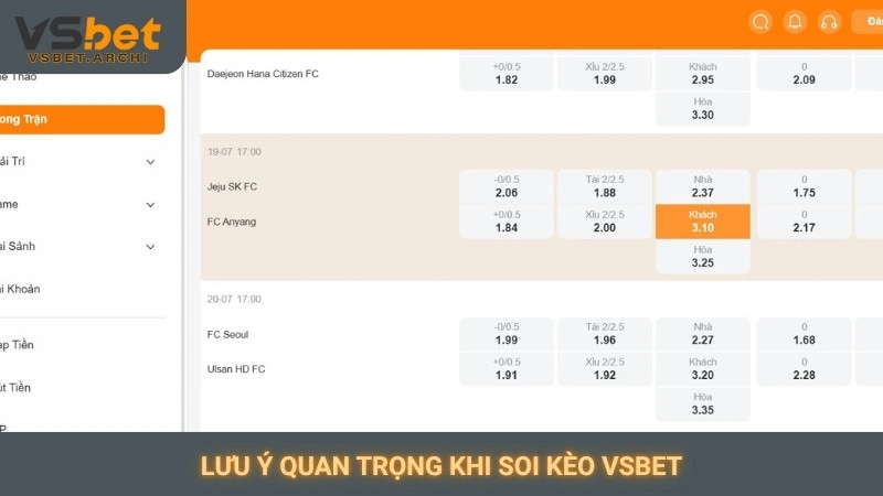 Lưu ý quan trọng khi soi kèo Vsbet